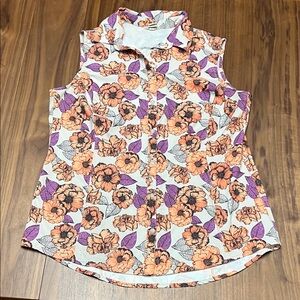 Duluth Trading Co Floral Sleeveless Blouse - Orange and Purple